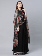 Ahalyaa Women Black Crepe Dress With Attached Dupatta | Grocsy