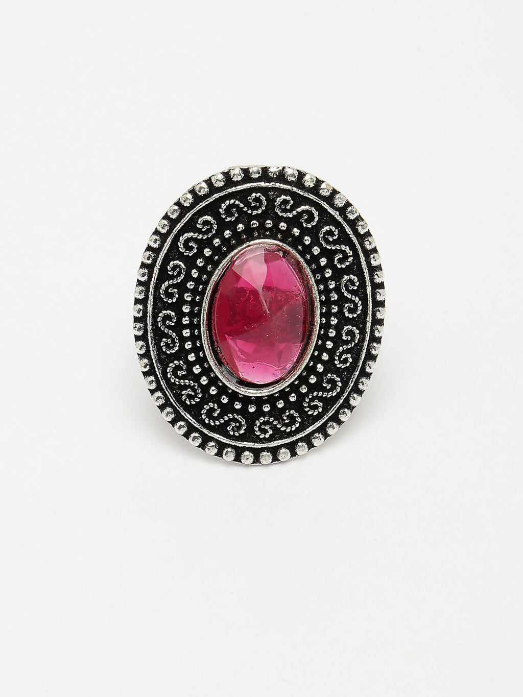 NVR Women's Pink Silver-Toned German Silver Adjustable Finger Ring | Grocsy