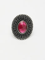 NVR Women's Pink Silver-Toned German Silver Adjustable Finger Ring | Grocsy