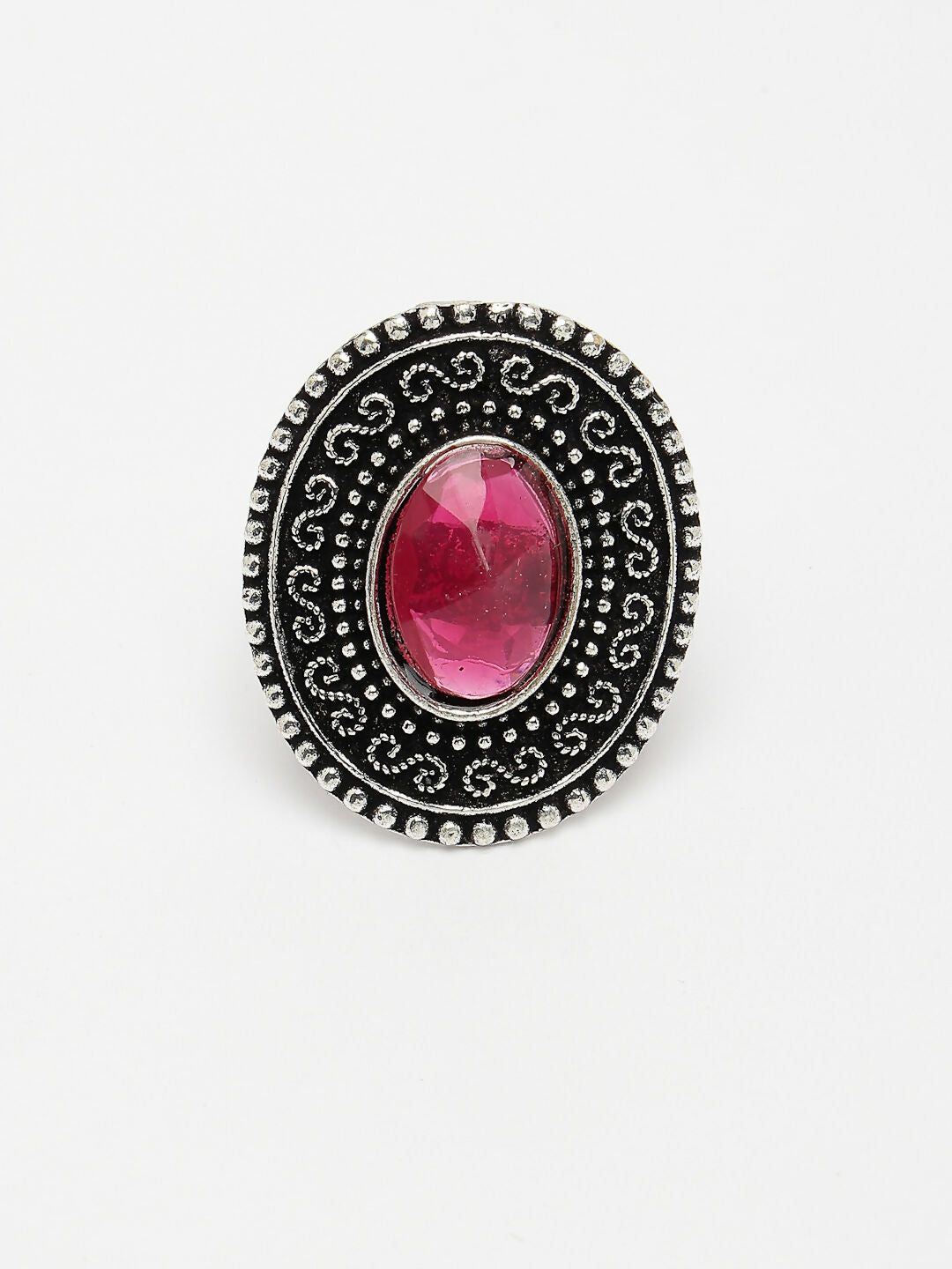 NVR Women's Pink Silver-Toned German Silver Adjustable Finger Ring | Grocsy