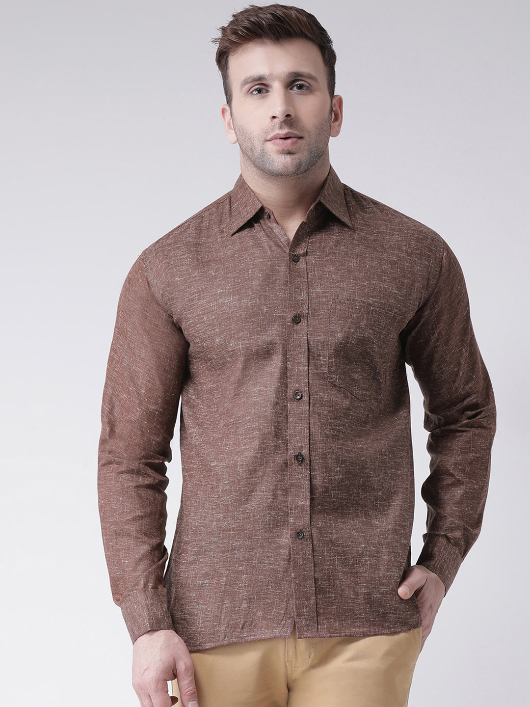 RIAG Brown Men's Full Sleeves Shirt | Grocsy
