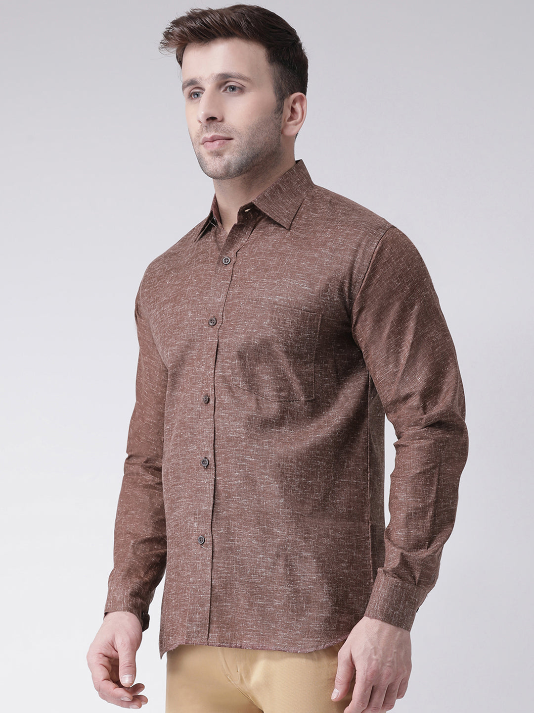 RIAG Brown Men's Full Sleeves Shirt | Grocsy