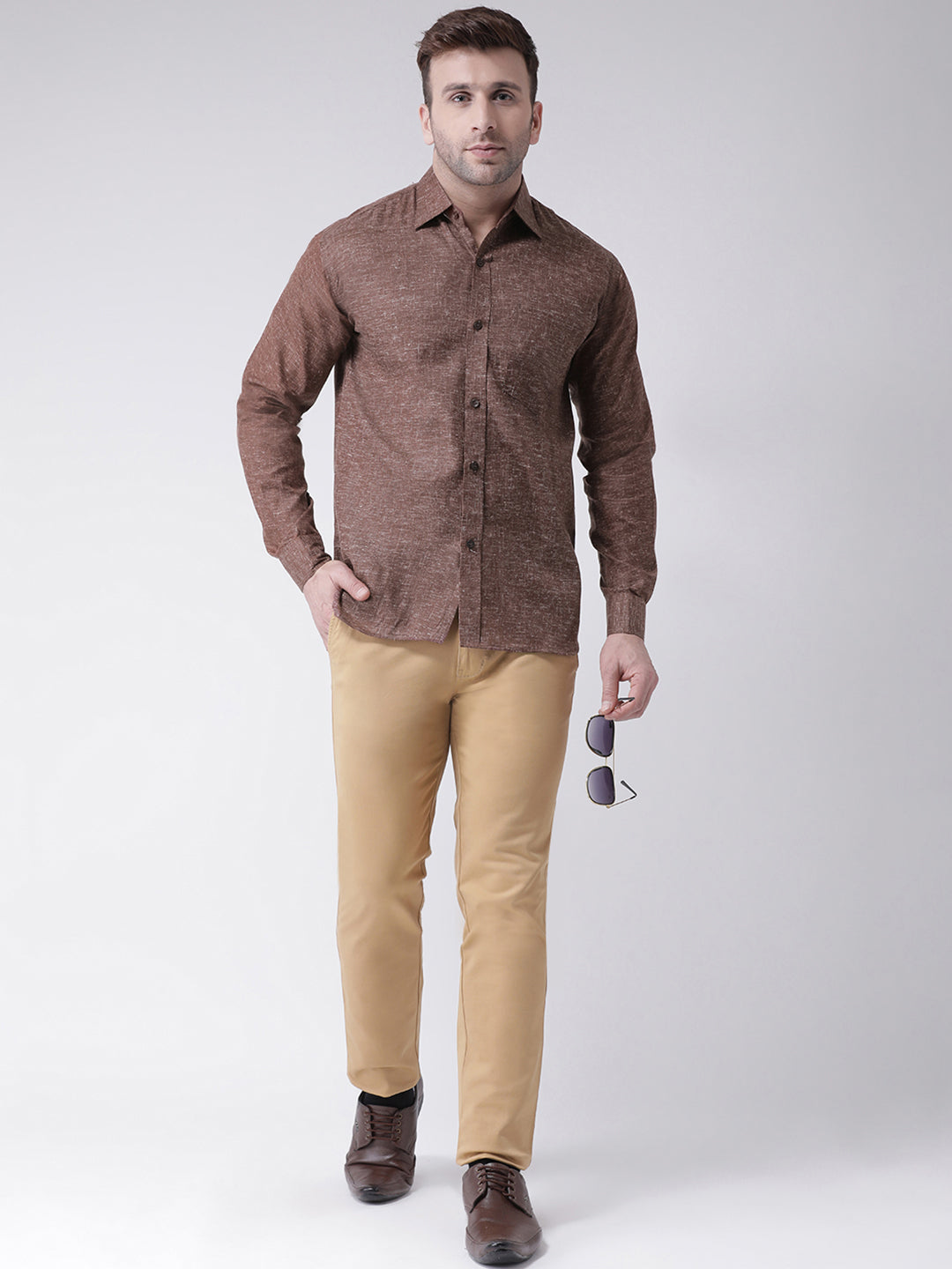 RIAG Brown Men's Full Sleeves Shirt | Grocsy