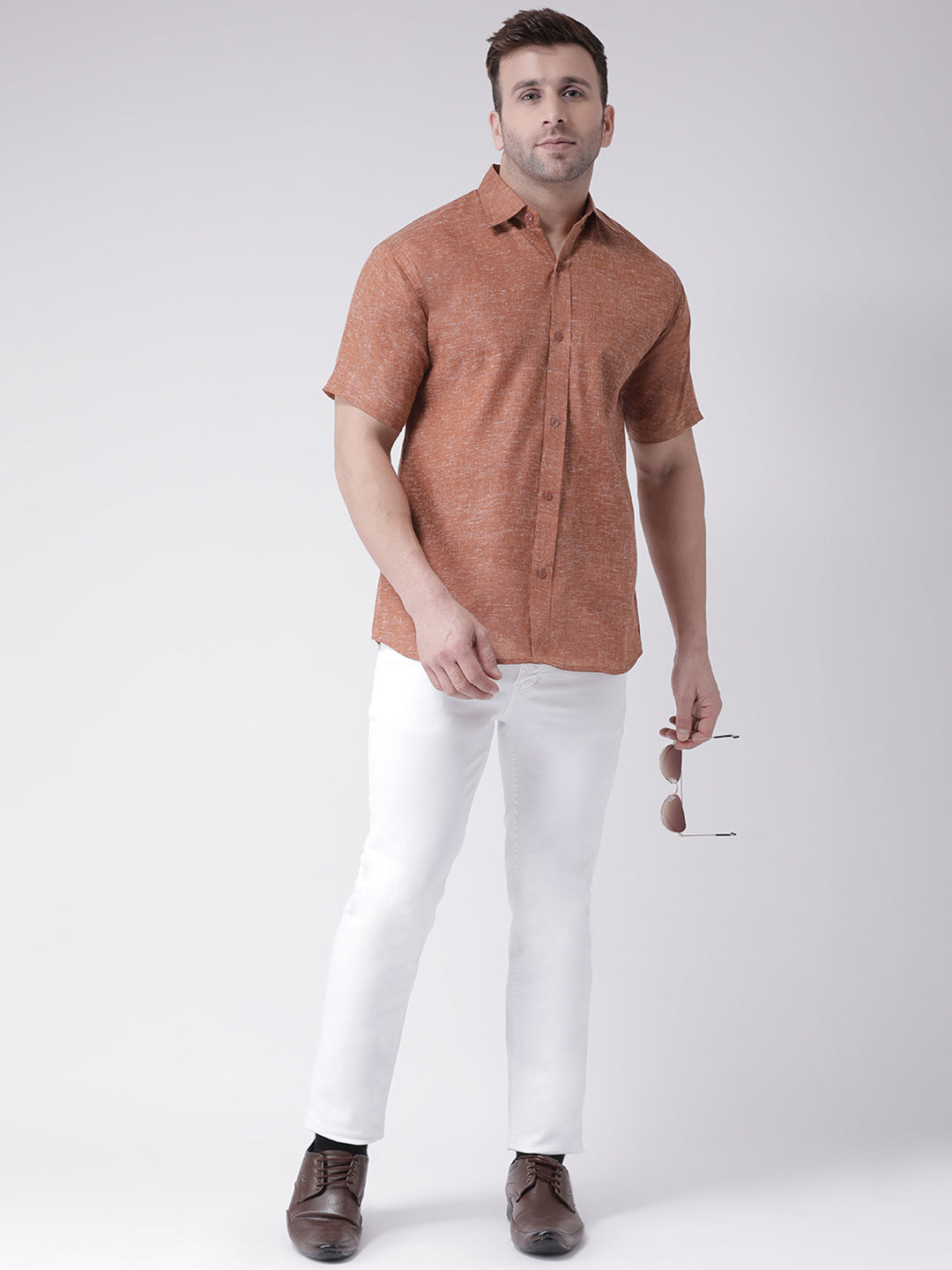 RIAG Brown Men's Half Sleeves Shirt | Grocsy