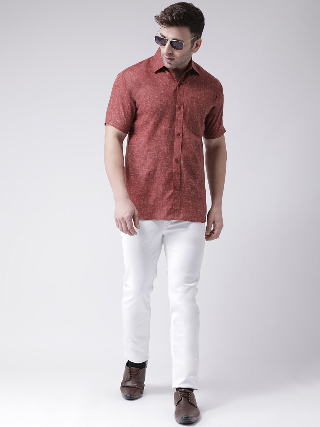 RIAG Brown Men's Half Sleeves Shirt | Grocsy
