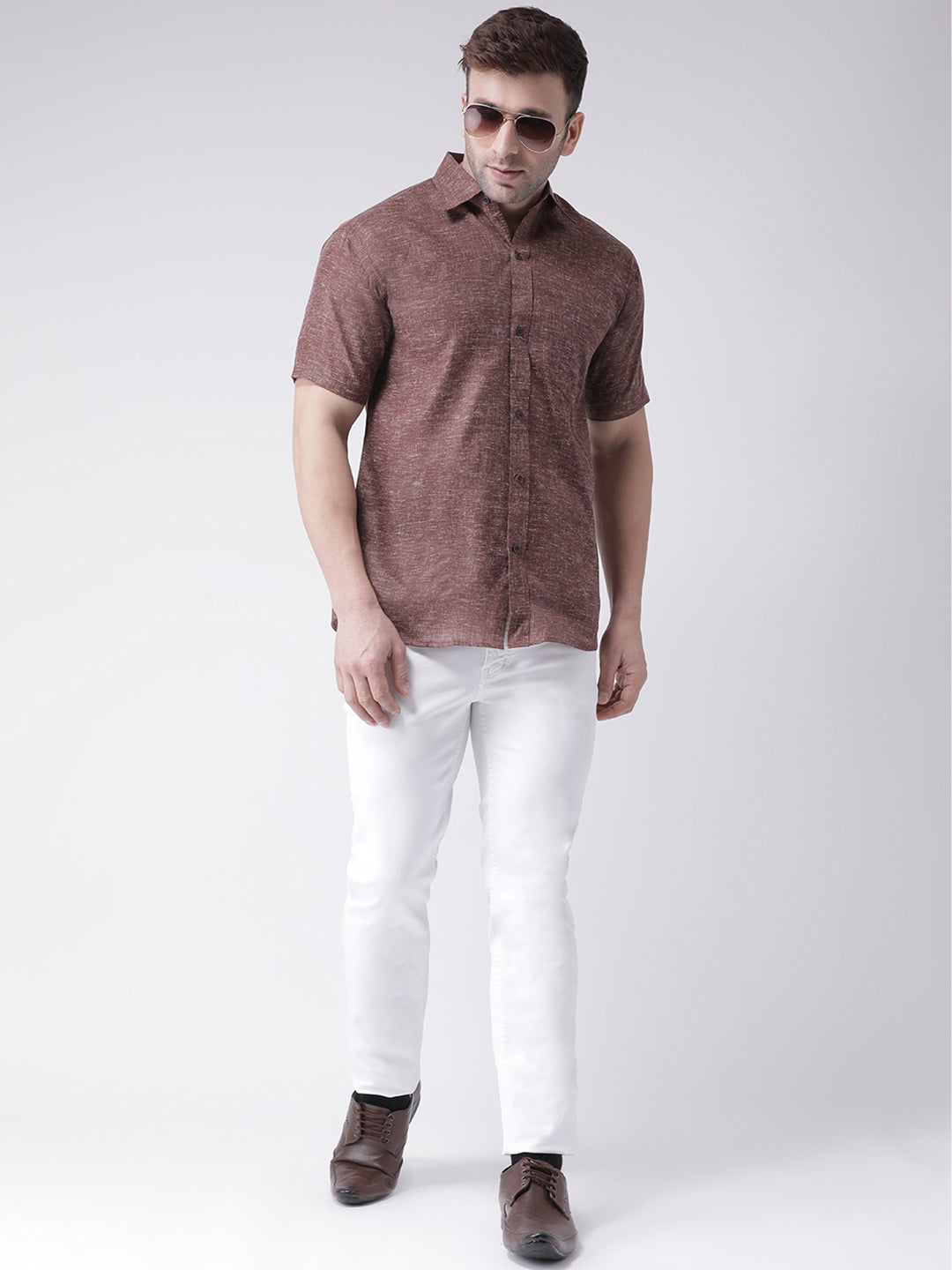 RIAG Brown Men's Half Sleeves Shirt | Grocsy