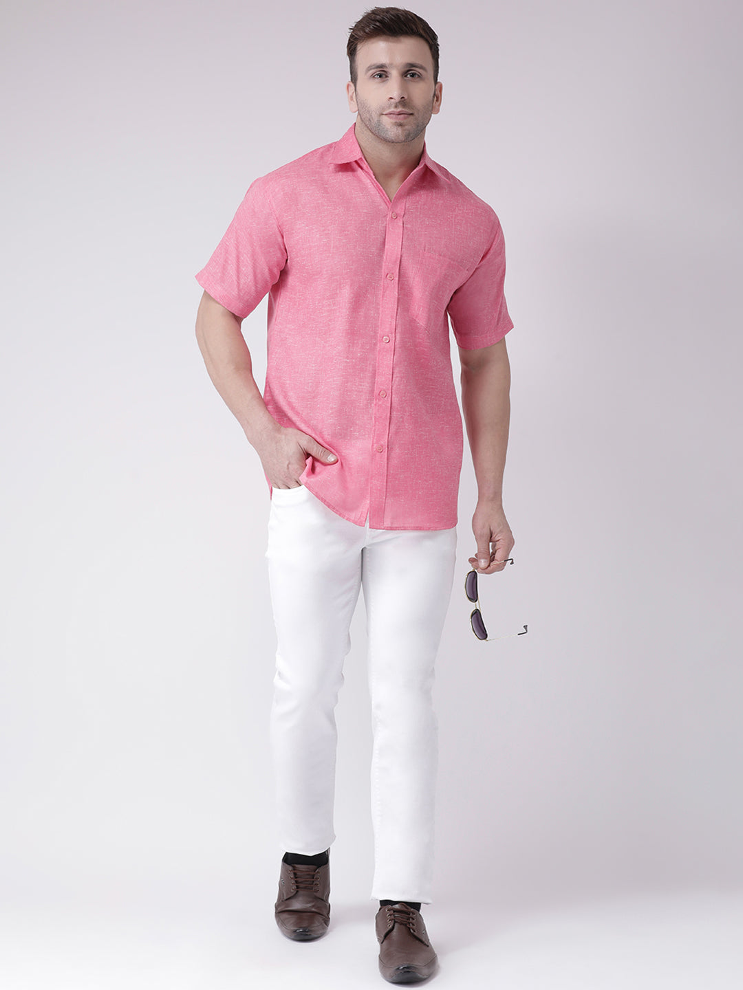 RIAG Pink Men's Half Sleeves Shirt | Grocsy
