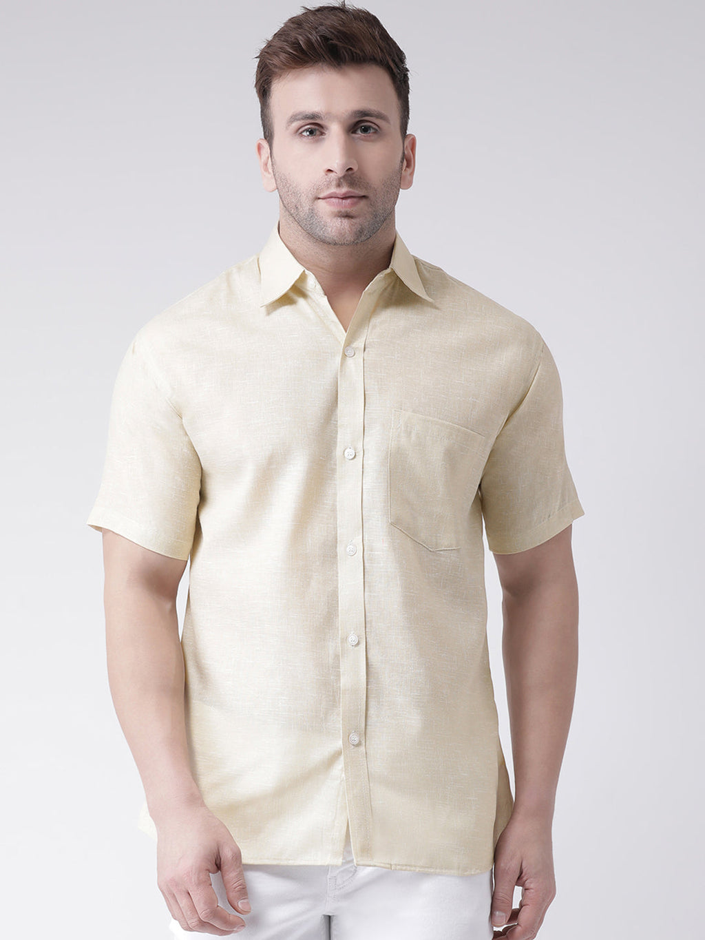 RIAG Beige Men's Half Sleeves Shirt | Grocsy