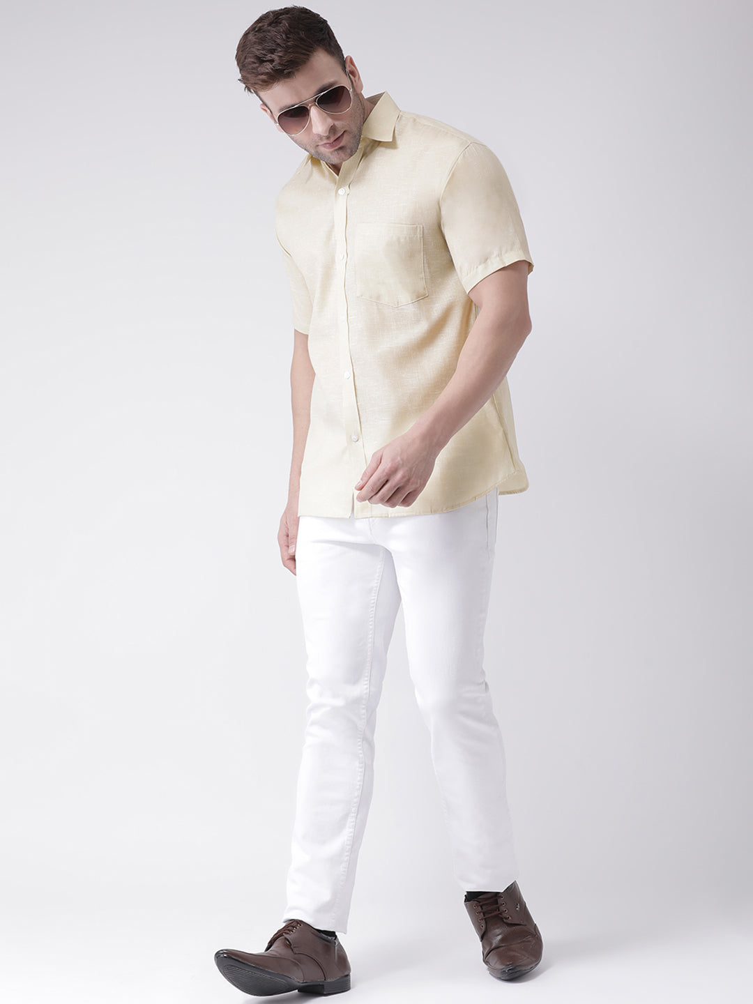 RIAG Beige Men's Half Sleeves Shirt | Grocsy