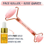Natural Vibes Rose Quartz Roller & Massager with Free Gold Beauty Elixir Oil | Grocsy