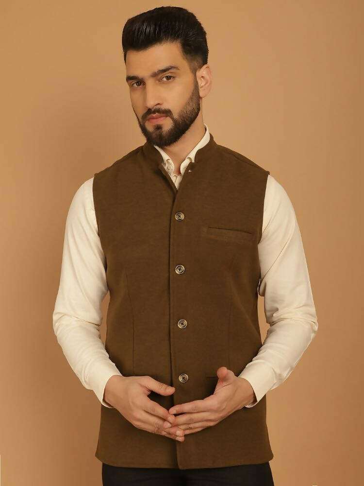 Even Apparels Pure Wool Nehru Jacket - Green | Grocsy