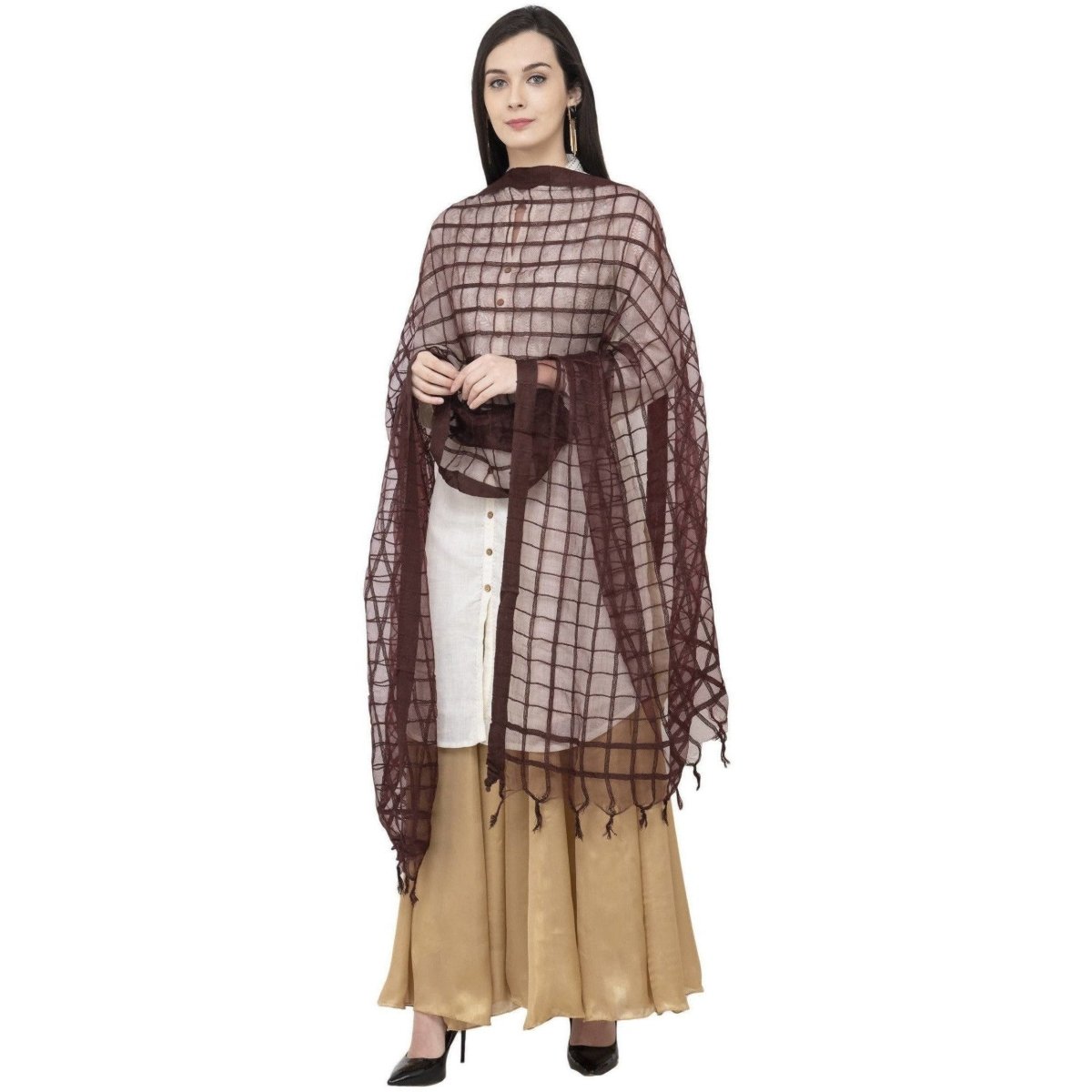 A R Silk Cotton Square Regular Dupatta Coffee Color Dupatta or Chunni | Grocsy