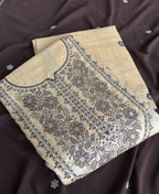 KC Khadi Cotton White Suit With Brown Dupatta 3 Piece Pair For Women | Grocsy