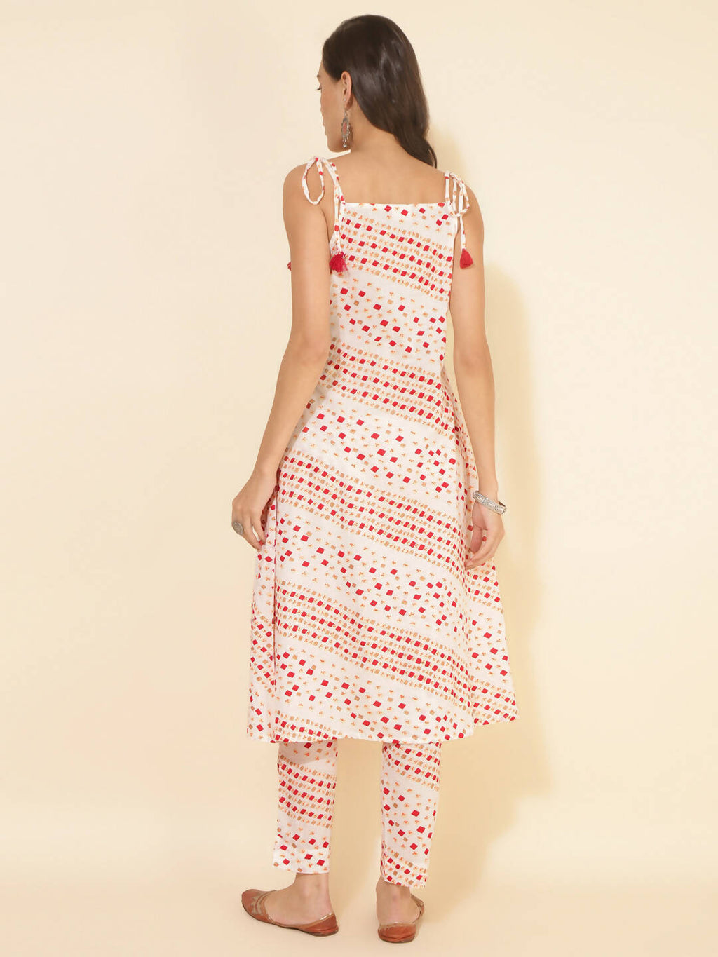 Janasya Women's White Cotton Geometric Printed Casual A-line Co-ords | Grocsy