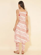 Janasya Women's White Cotton Geometric Printed Casual A-line Co-ords | Grocsy