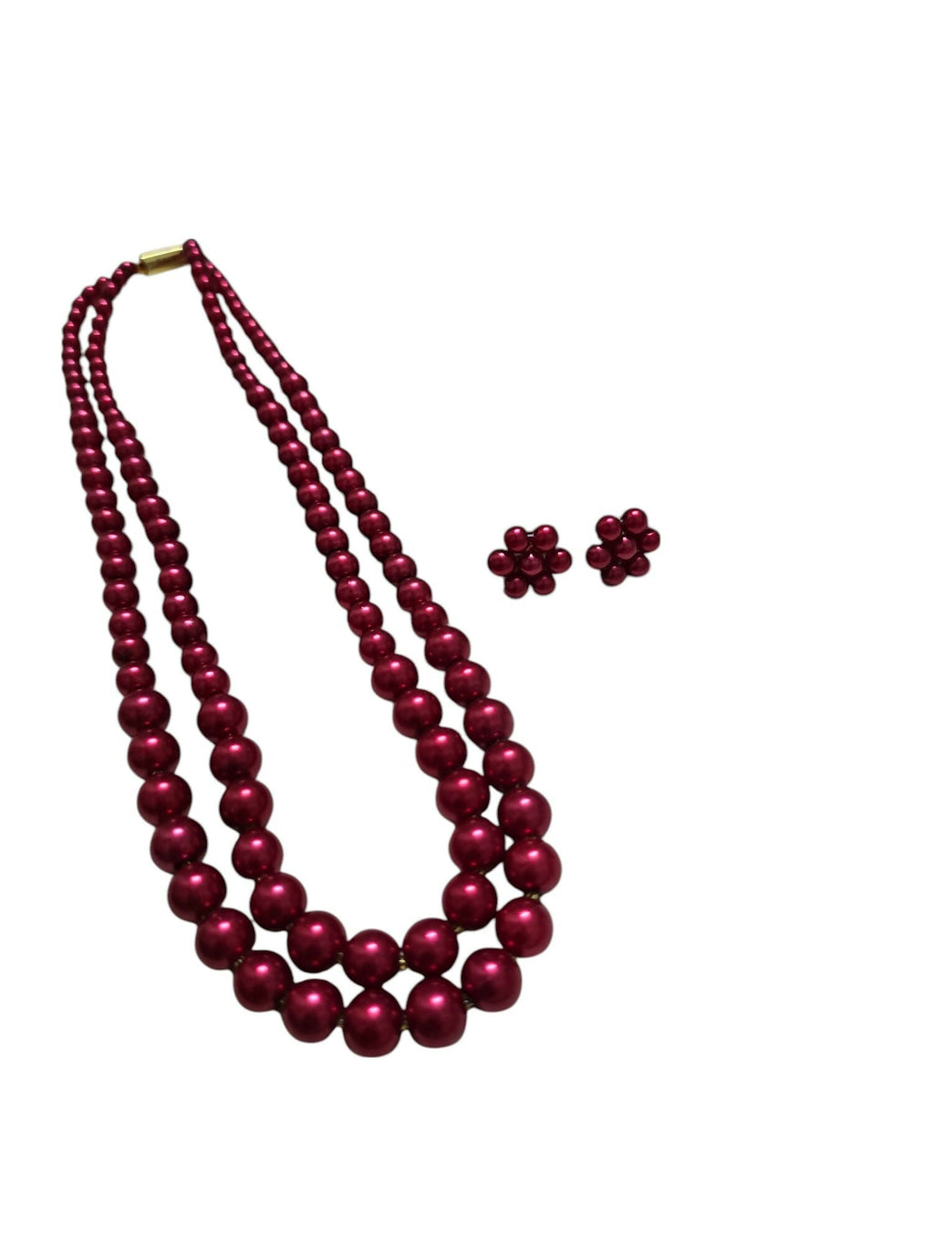 Inhanns Everyday Workwear Pearl Set (Double Layered Pearls) - Coral Red | Grocsy