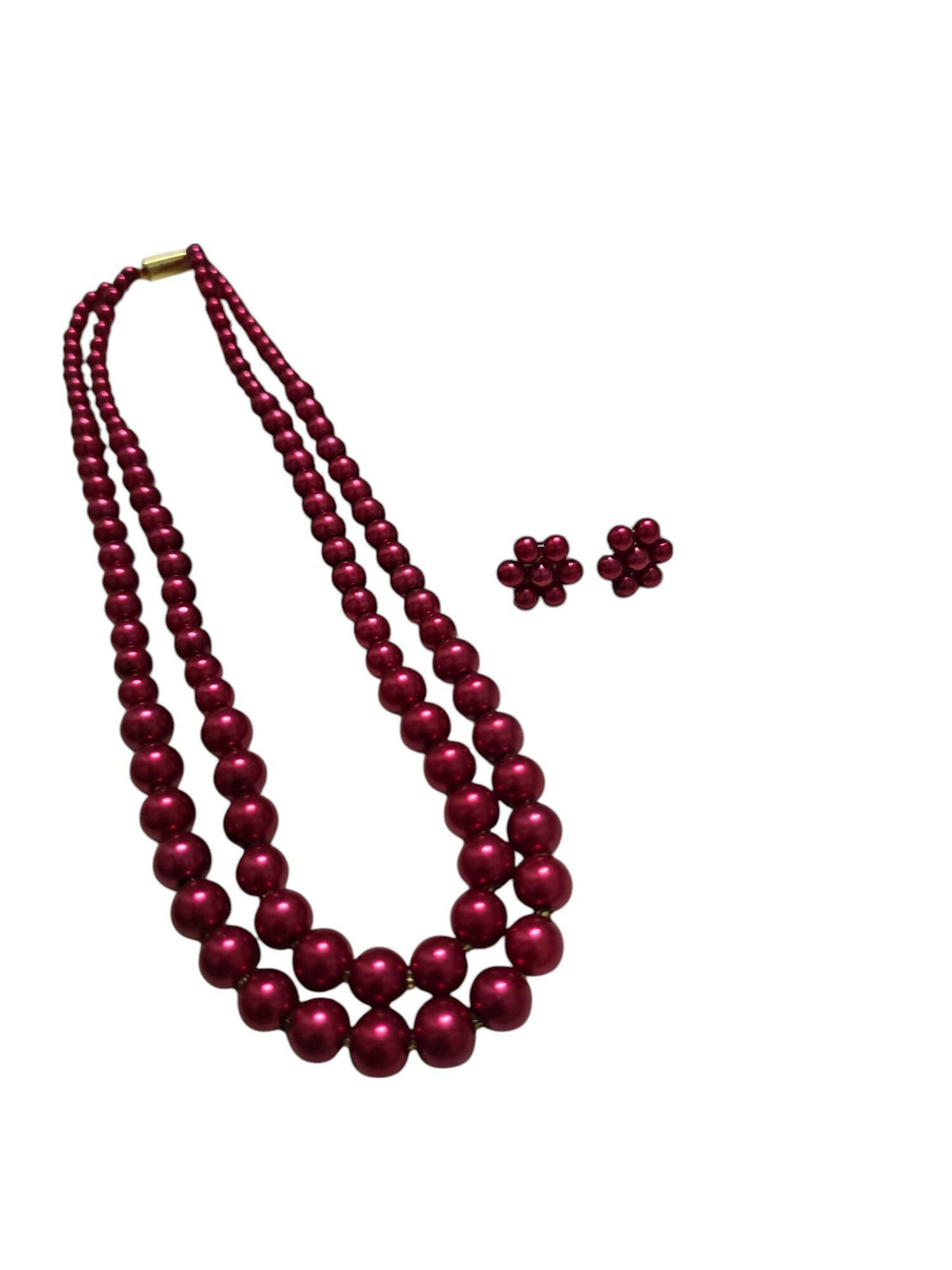 Inhanns Everyday Workwear Pearl Set (Double Layered Pearls) - Coral Red | Grocsy