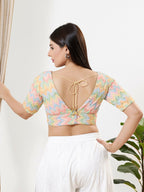 Joban Fashion Multi Silk Padded Blouse With V Neck Elbow Sleeves | Grocsy