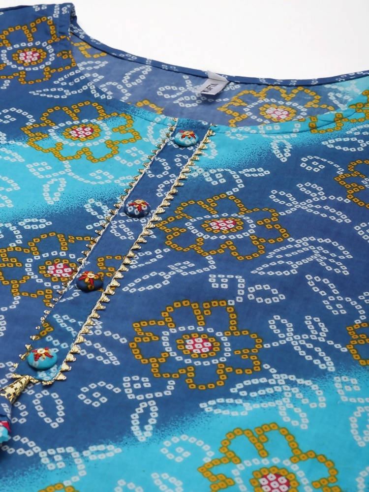 Yufta Blue Bandhani Kurta | Grocsy