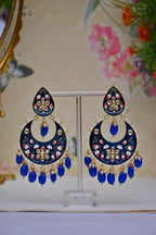 Royal Blue Gold-Polished Brass & Pearl Dangle Women Earrings| Hand Painted Meenakari Chandbali Traditional Ethnic Wear Earrings By House of Ree - Swadesiicart