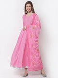 Myshka Pink Color Cotton Blend Printed Anarkali Kurta With Dupatta | Grocsy