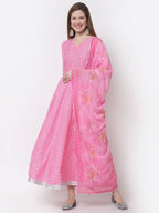 Myshka Pink Color Cotton Blend Printed Anarkali Kurta With Dupatta | Grocsy