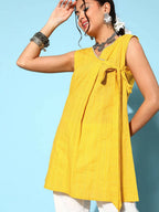 Ahalyaa Women Mustard Cotton Fluid Tie-Up Tunic | Grocsy