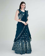 Teal Georgette Sequence Embroidered Lehenga Choli with Dupatta - Tanya | Grocsy
