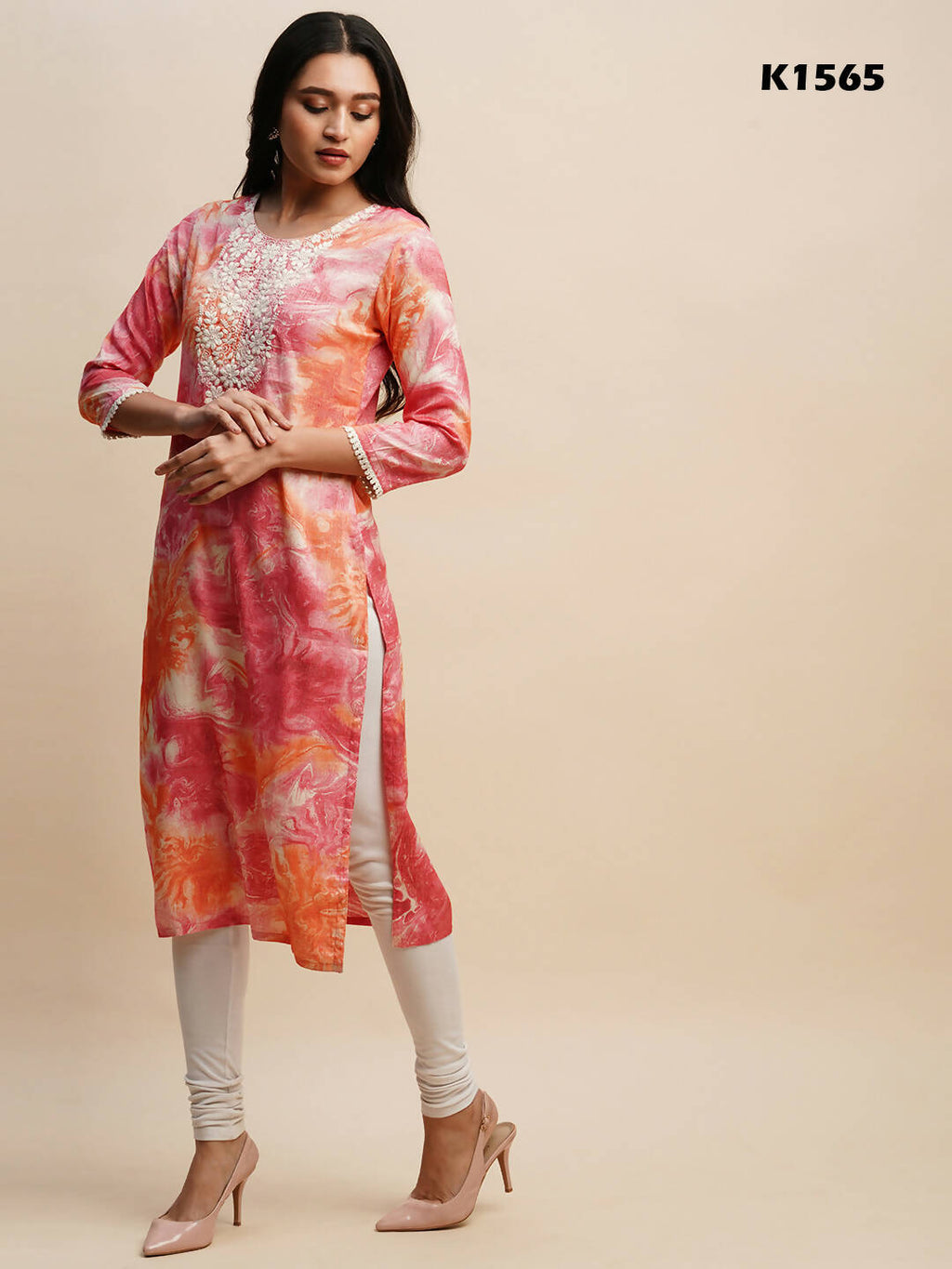 Pink Poly Rayon Tie dye Printed Straight Kurta - Samira | Grocsy