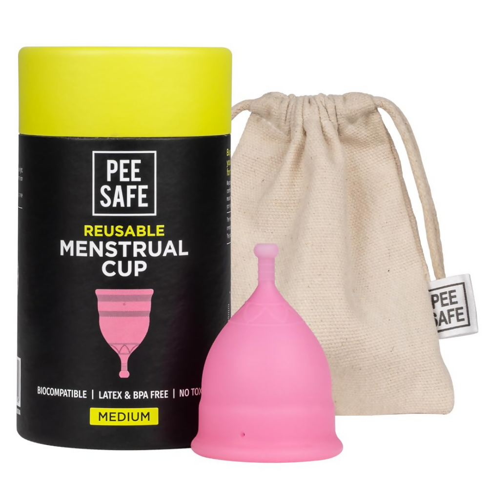 Pee Safe Menstrual Cup Medium Size + Sterilizing Container + Menstrual Cup Wash | Grocsy