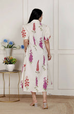Miravan Womens Off White Flower Printed Cotton Flex Maxi Dress | Grocsy