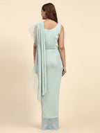 Light Blue Lycra Solid Ready to Wear Saree with stitched Blouse - Nita | Grocsy