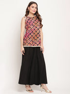 Ahalyaa Women's Black Crepe Digital Shibori Print Top Palazzo Set | Grocsy
