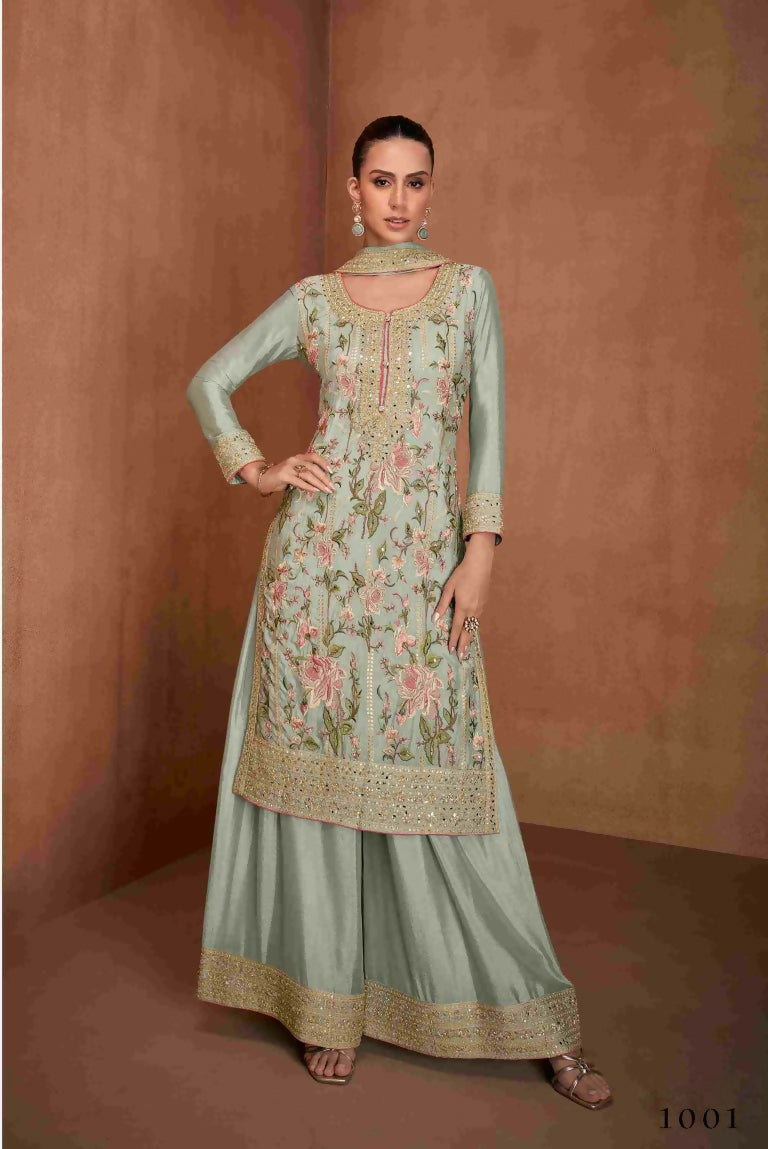 Festive Wear Ethnic Pista Chinon Stitched Suit With Dupatta - Zeeya | Grocsy