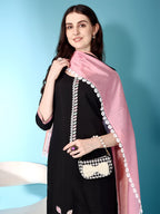 Embroidered & Lace Detailing Kurta With Pant & Multicoloured Dupatta, Black - Hiral Fashion | Grocsy
