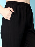 Embroidered & Lace Detailing Kurta With Pant & Multicoloured Dupatta, Black - Hiral Fashion | Grocsy