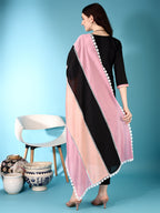 Embroidered & Lace Detailing Kurta With Pant & Multicoloured Dupatta, Black - Hiral Fashion | Grocsy