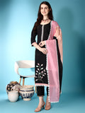 Embroidered & Lace Detailing Kurta With Pant & Multicoloured Dupatta, Black - Hiral Fashion | Grocsy