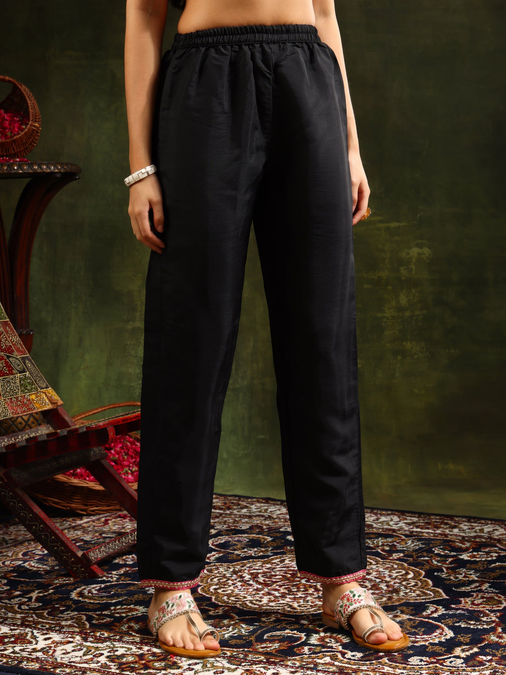 Swarovski & Sequined Embroidered Kurta With Pant & Dupatta, Black - Hiral Fashion | Grocsy