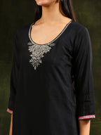 Swarovski & Sequined Embroidered Kurta With Pant & Dupatta, Black - Hiral Fashion | Grocsy
