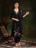 Swarovski & Sequined Embroidered Kurta With Pant & Dupatta, Black - Hiral Fashion | Grocsy