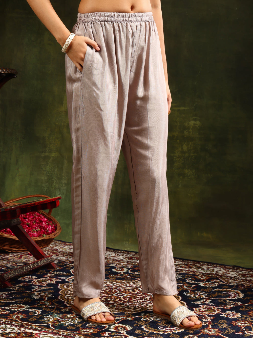 Hand Embroidered Kurta With Pant & Organza Sequined Embroidered Dupatta, Grey - Hiral Fashion | Grocsy