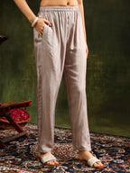 Hand Embroidered Kurta With Pant & Organza Sequined Embroidered Dupatta, Grey - Hiral Fashion | Grocsy