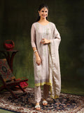 Hand Embroidered Kurta With Pant & Organza Sequined Embroidered Dupatta, Grey - Hiral Fashion | Grocsy