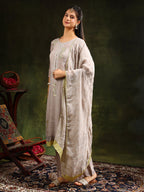 Hand Embroidered Kurta With Pant & Organza Sequined Embroidered Dupatta, Grey - Hiral Fashion | Grocsy