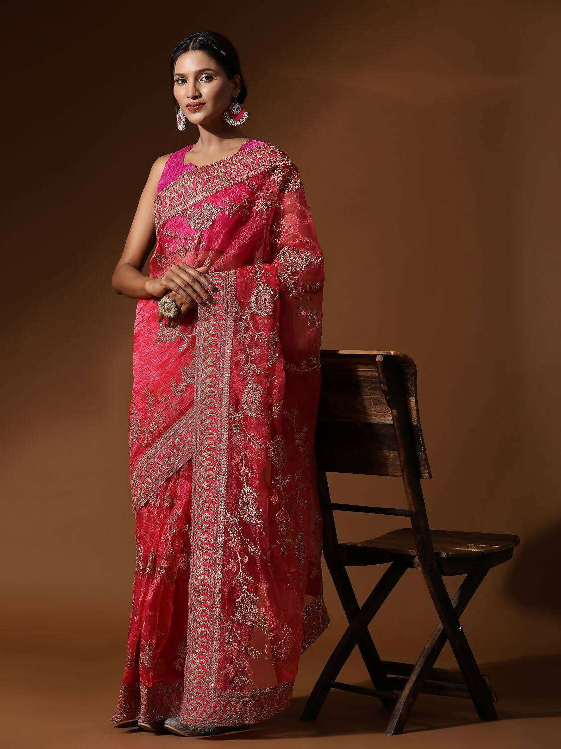 Vamsee Pink Organza Saree | Grocsy