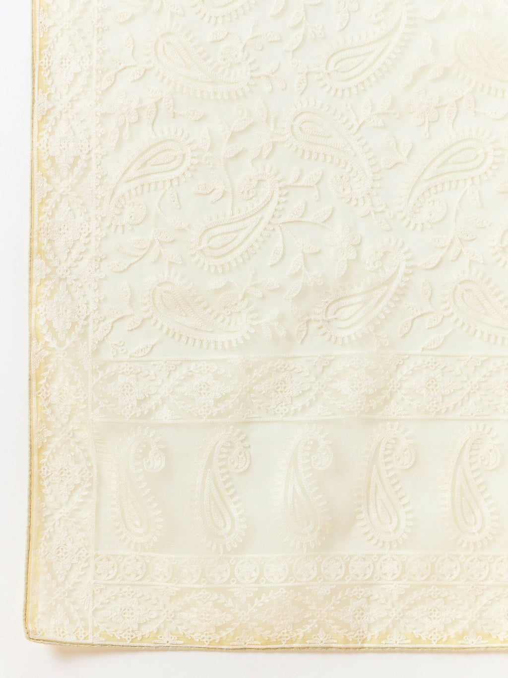 Yellow Organza Paisely Embroidered Saree with Unstitched Blouse Piece - Roozal | Grocsy