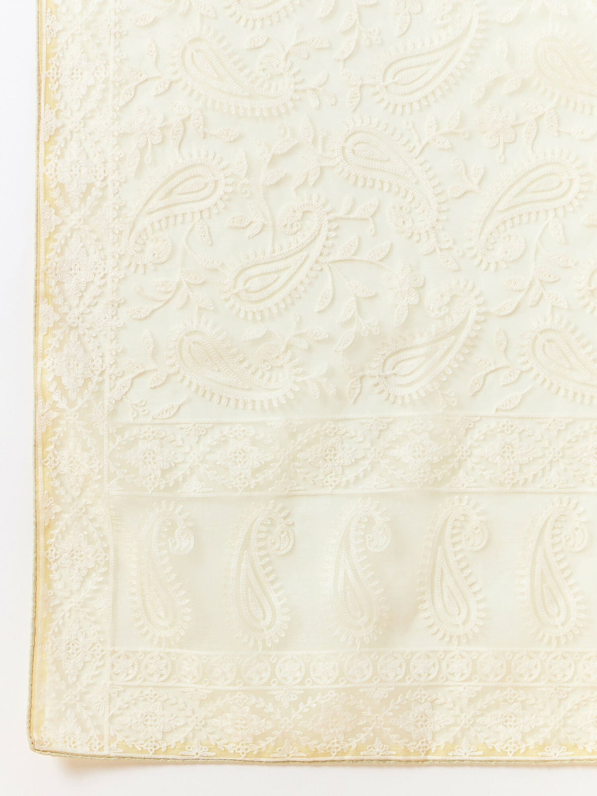 Yellow Organza Paisely Embroidered Saree with Unstitched Blouse Piece - Roozal | Grocsy