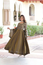 Joban Fashion Mehndi Kurta Set Silk Sequins , Zari, Coding & Thread Embroidered work | Grocsy