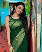DEIANA'S Beautiful Designer Golden zari Soft Lichi Silk Saree - P Green | Grocsy